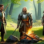 Home 12 리니지2M 파티 플레이 장점 - **Prompt:** A diverse group of four fantasy adventurers, comprising a brave female knight in polishe...