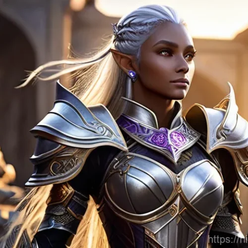 Home 21 리니지2M 무료 스킨 획득 방법 - **A majestic female Dark Elf warrior in Lineage2M, fully clad in elaborate, high-fantasy armor with ...